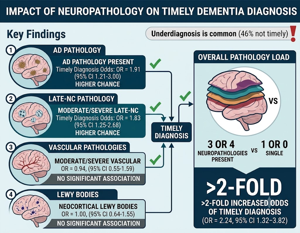 Bệnh lý Alzheimer và LATE-NC liên quan đến chẩn đoán sa sút trí tuệ kịp thời trong môi trường chăm sóc sức khỏe