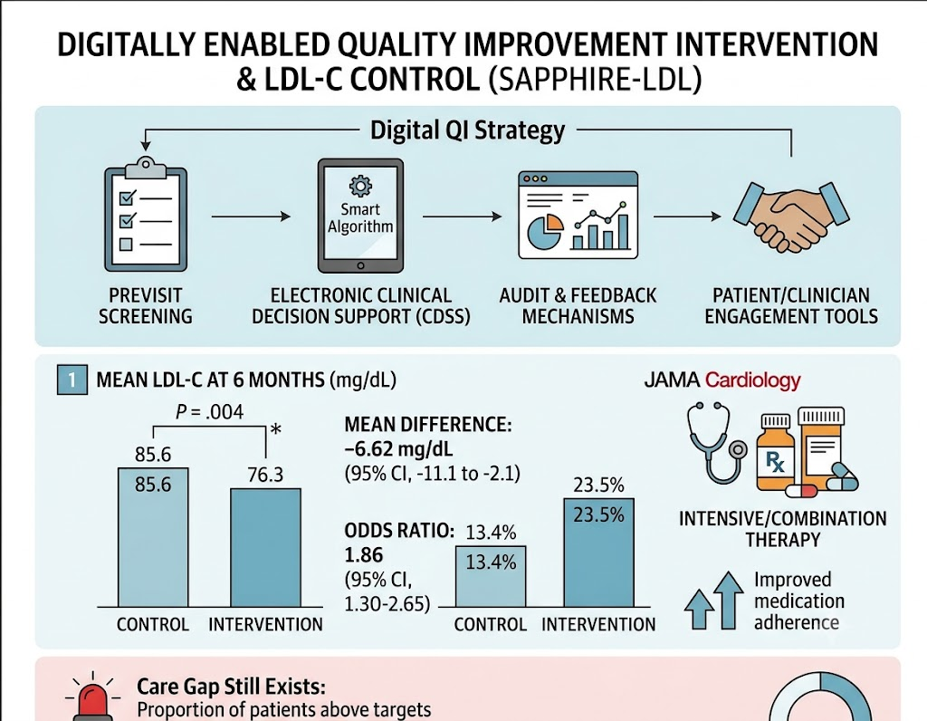 Digitally Enabled QI Intervention Modestly Improves LDL-C Control in ASCVD: SAPPHIRE-LDL Trial