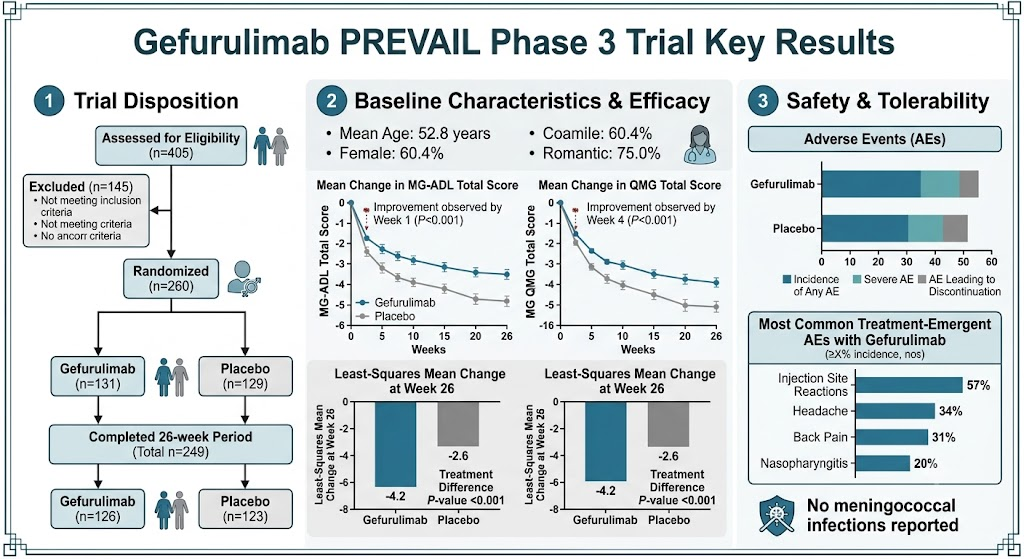 Gefurulimab cho thấy lợi ích sớm và bền vững trong bệnh nhược cơ toàn thân: Thử nghiệm giai đoạn 3 PREVAIL