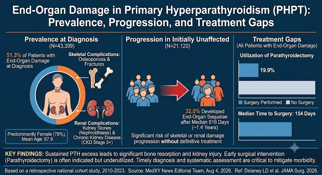End-Organ Damage in Primary Hyperparathyroidism: Prevalence, Progression, and Treatment Gaps in a National Cohort