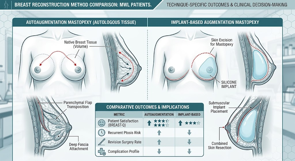 Treo tuyến vú tự thân hay dùng implant sau giảm cân nhiều: kết quả và ý nghĩa lâm sàng