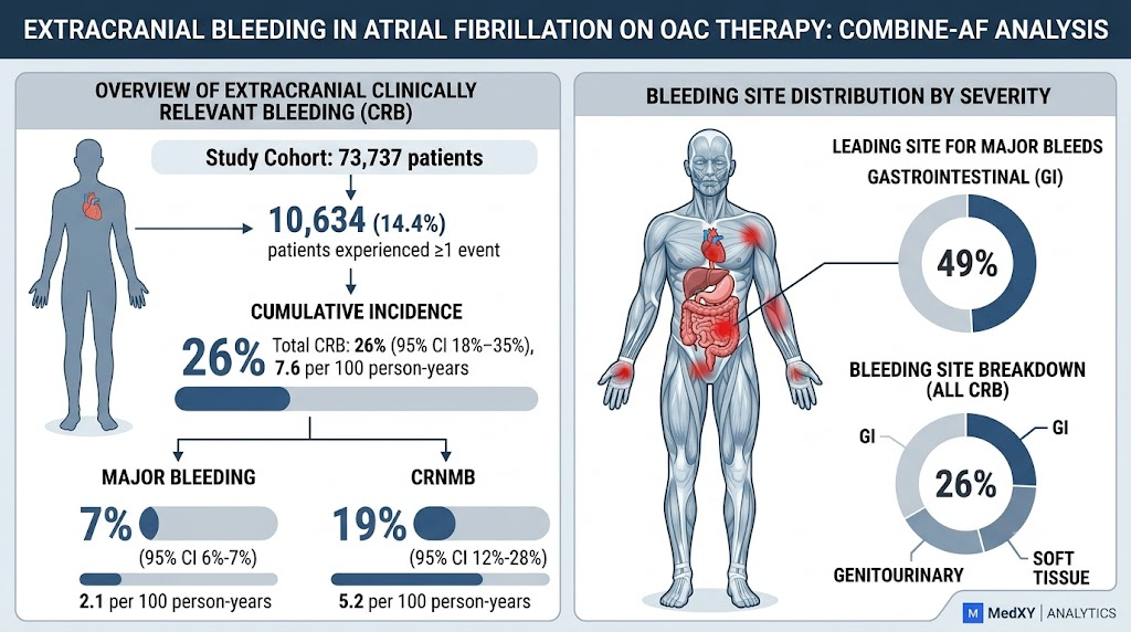 Extracranial Bleeding Risk on Oral Anticoagulants in Atrial Fibrillation: Insights from COMBINE-AF Analysis