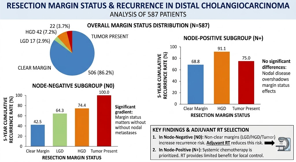 Resection Margin Status in Distal Cholangiocarcinoma: Implications for Recurrence and Adjuvant Radiotherapy Selection
