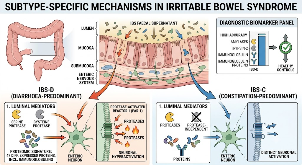 Subtype-Specific Enteric Neuronal Activation in IBS: Linking Faecal Proteases and Immune Signatures