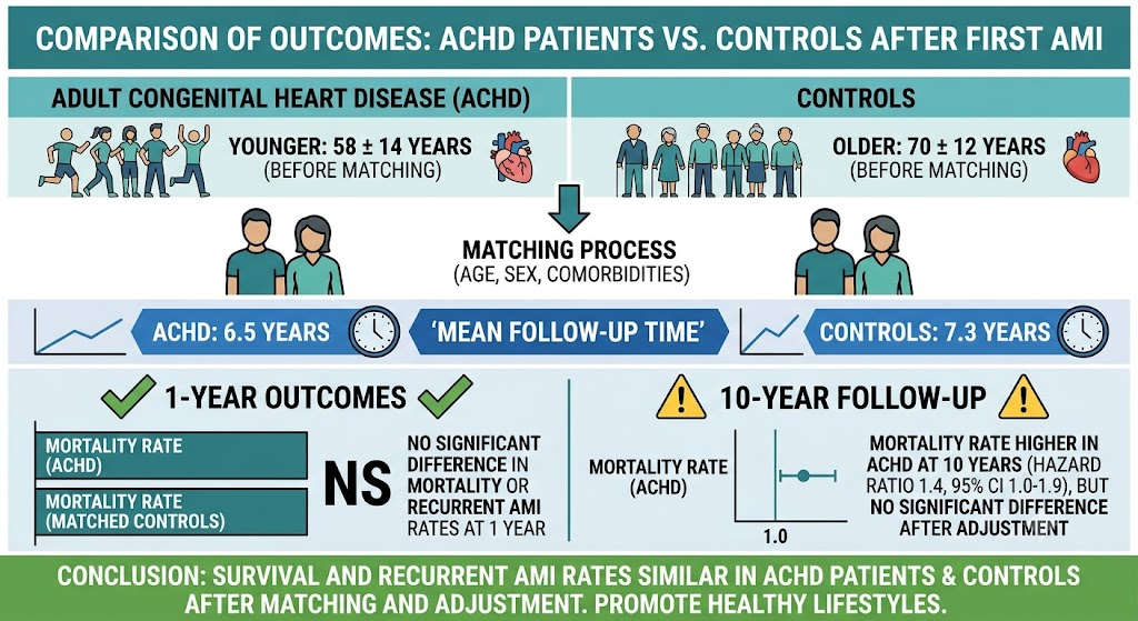 Similar 1-Year Outcomes After First Acute Myocardial Infarction in Adults With Congenital Heart Disease