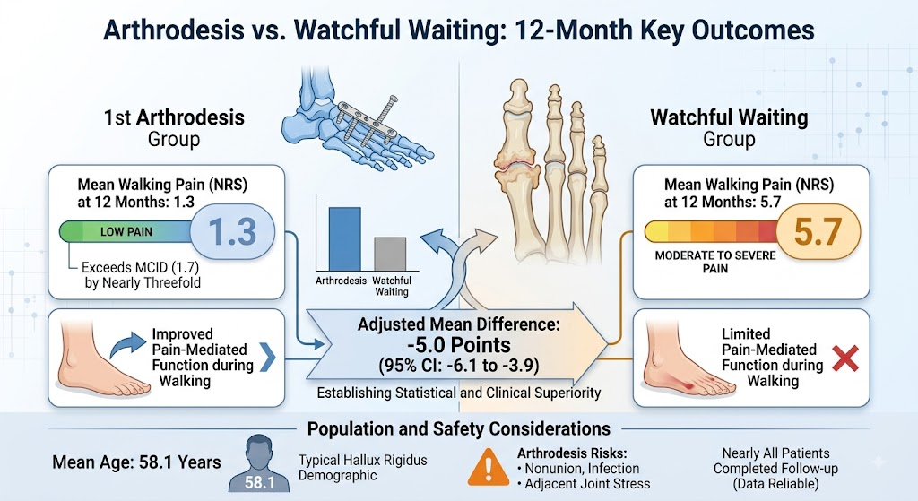 Surgical Arthrodesis Versus Watchful Waiting in Hallux Rigidus: Insights from a Landmark Randomized Controlled Trial