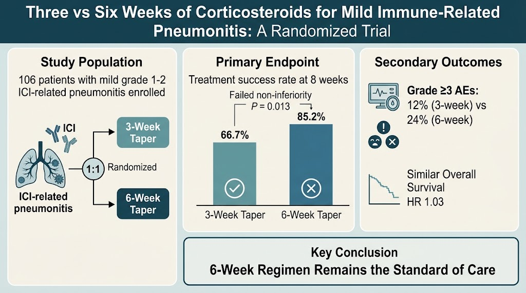 Evaluating Optimal Corticosteroid Duration for Mild Immune-Related Pneumonitis: Insights from a Randomized Trial