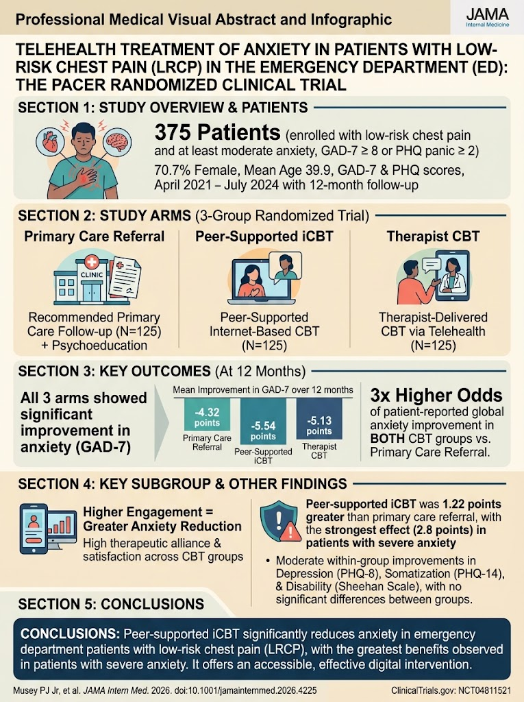 Telehealth Cognitive Behavioral Therapy for Anxiety in Emergency Department Patients with Low-Risk Chest Pain: Insights from the PACER Randomized Clinical Trial