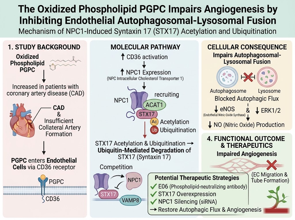 Phospholipid bị oxy hóa PGPC làm gián đoạn quá trình tự thực của tế bào nội mô và ức chế sự hình thành mạch máu thông qua việc biến đổi syntaxin 17 do NPC1 điều hòa