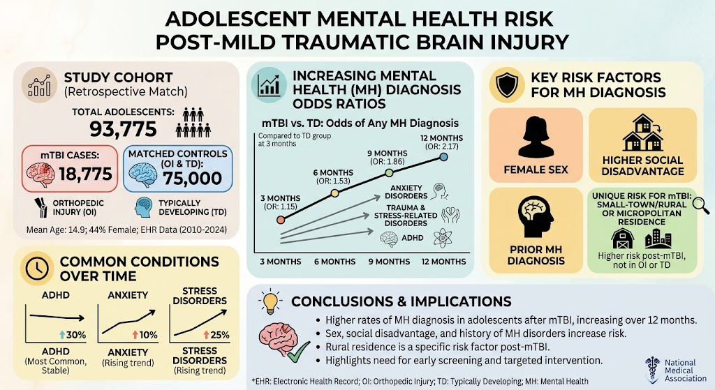 Elevated Mental Health Risks in Adolescents Following Mild Traumatic Brain Injury: Insights from a Large Retrospective EHR Study