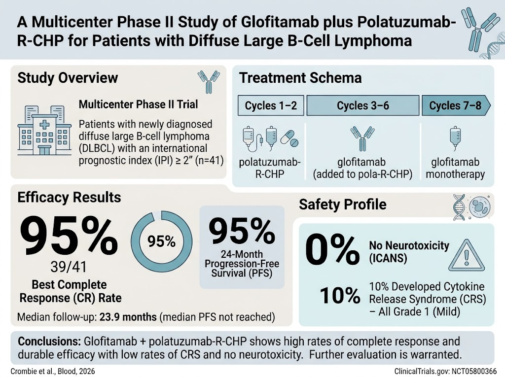 Hiệu quả và độ an toàn nổi bật của glofitamab phối hợp polatuzumab-R-CHP trong u lympho tế bào B lớn lan tỏa mới chẩn đoán: Nghiên cứu đa trung tâm pha II