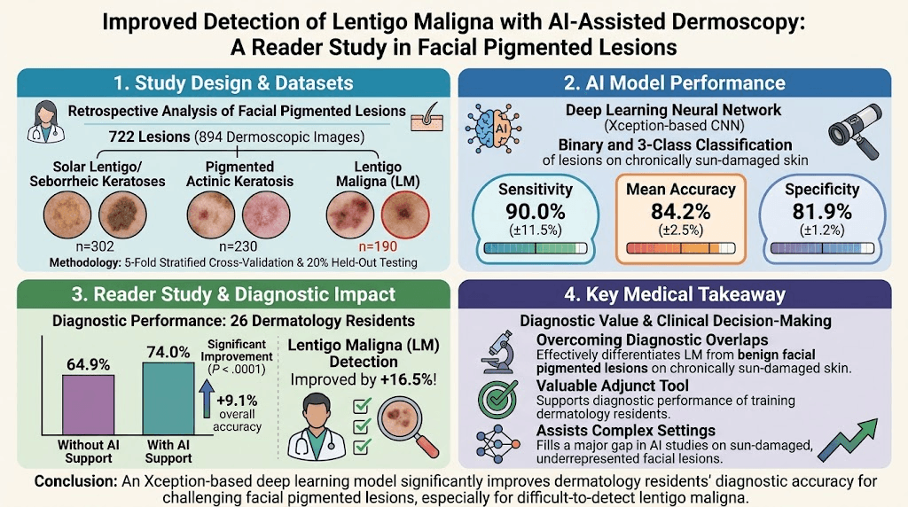 AI hỗ trợ dermoscopy giúp nâng cao phát hiện lentigo maligna ở tổn thương sắc tố vùng mặt