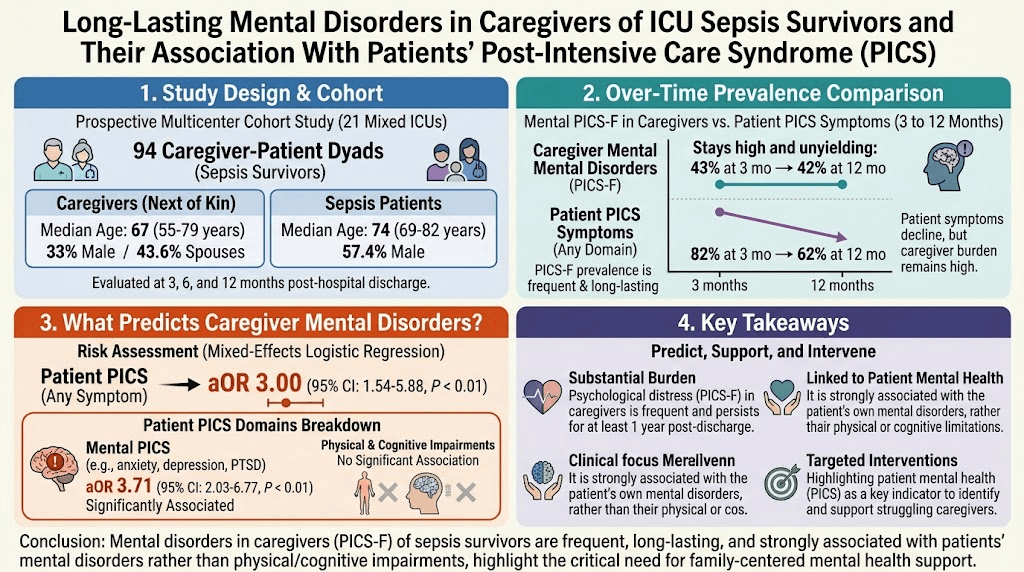 ICUでの敗血症から生還した患者の家族介護者が抱える持続的なメンタルヘルス上の課題:患者の「集中治療後症候群(PICS)」との関連
