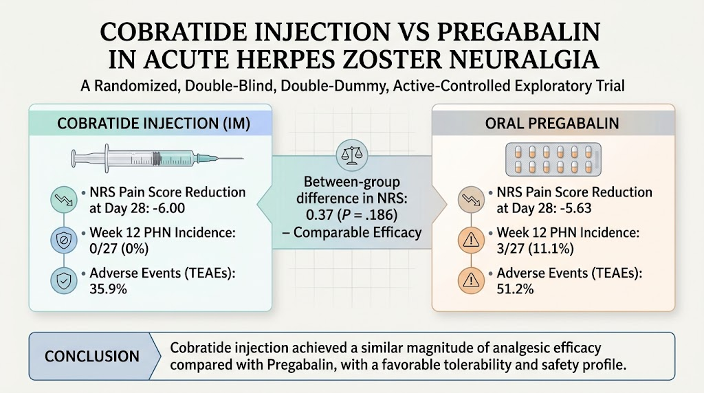 Cobratide注射液与普瑞巴林治疗急性带状疱疹神经痛：一项多中心探索性试验的新发现
