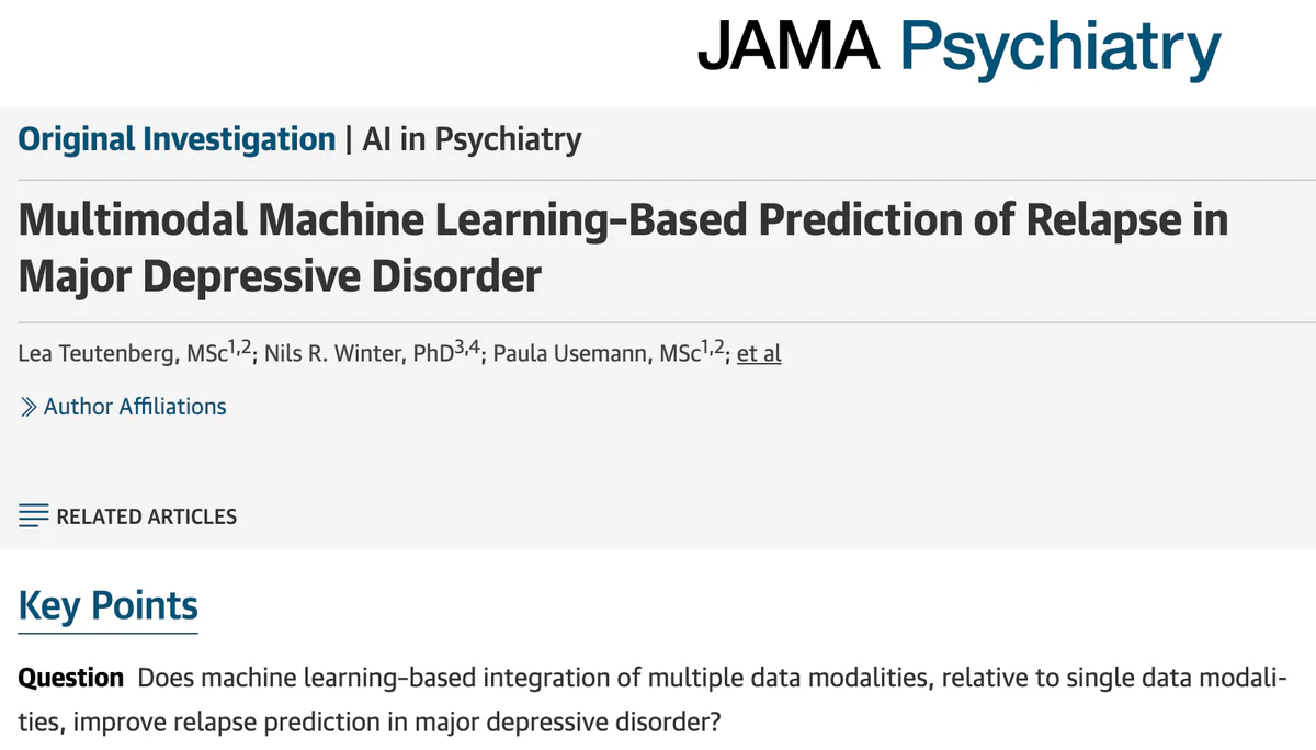 Multimodal Machine Learning-Based Prediction of Relapse in Major Depressive Disorder: Current Evidence and Future Directions